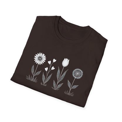 Minimalistic Flowers Line T-Shirt - Botanical Line Art Design