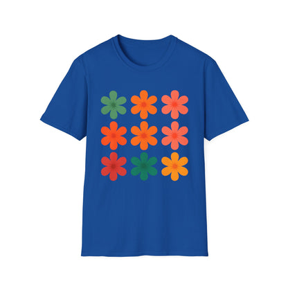 Vibrant Grid Flowers T-Shirt