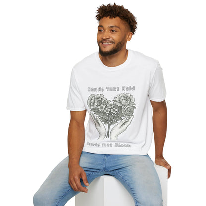 Hands That Hold, Hearts That Bloom - Monochrome T-Shirt
