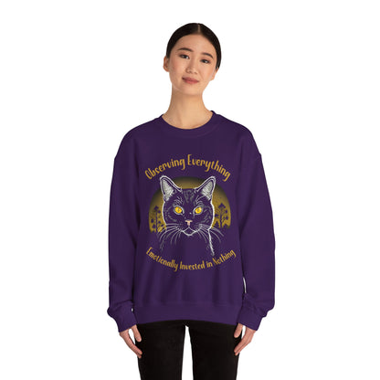 Observing Everything, Emotionally Invested in Nothing - Playful Cat Staring Sweatshirt