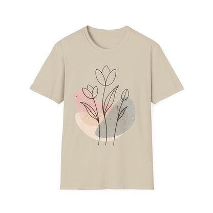Tulip Outline T-shirt - Minimalistic Line Art  Colored Background Floral Design