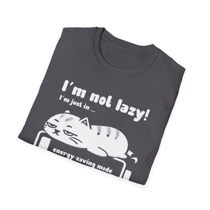 I'm not lazy, I'm Just In Energy Saving Mode - Playful Silhouette Cat On Battery T-Shirt