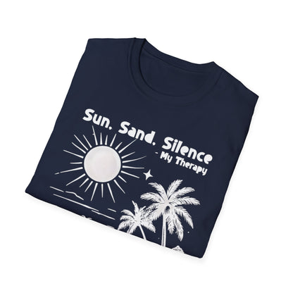 Sun Sand Silence My Therapy - Monochrome Beach Landscape T-Shirt