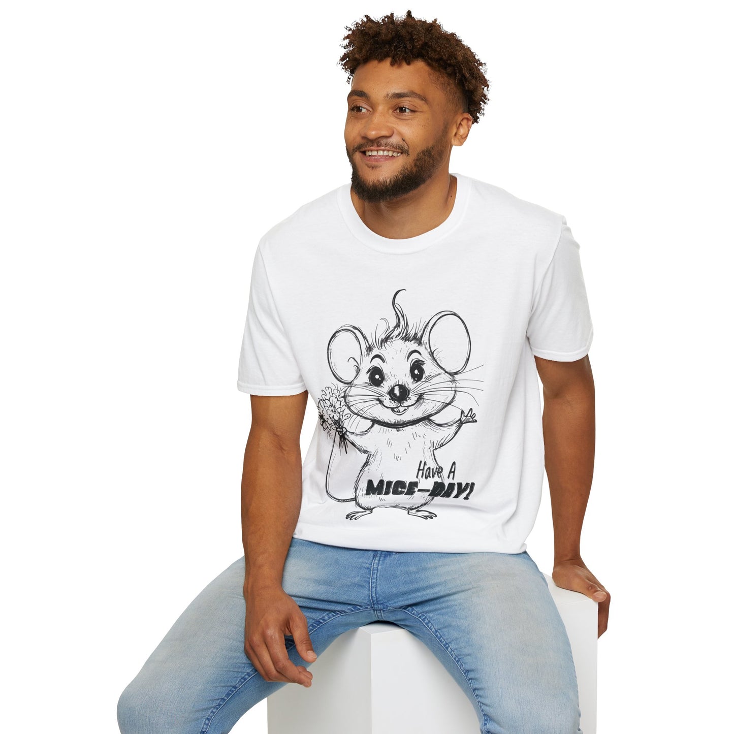 Have A Mice-Day T-Shirt - Mouse Holding Flowers Design
