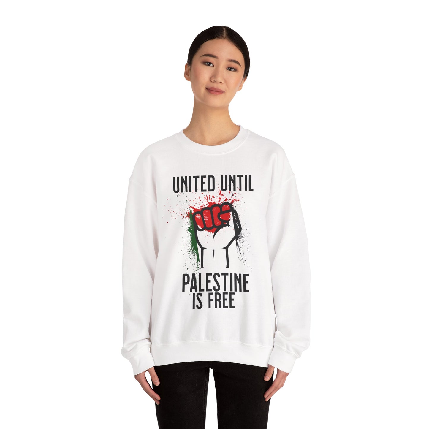 United Until Palestine Is Free - Activism Hand Palestinian Flag Front and Back Design Sweatshirt