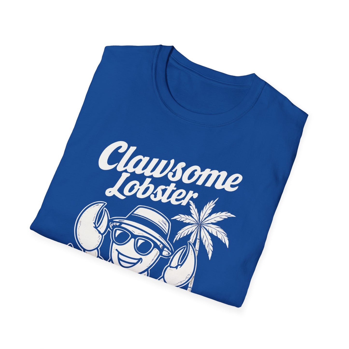 White Retro Clawsome Lobster T-Shirt - Lobster with Sunglasses Enjoying Beach Design