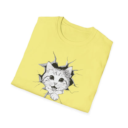 Meow-gical Entrance! - Playful Cute Kitten Breaking through Wall T-Shirt