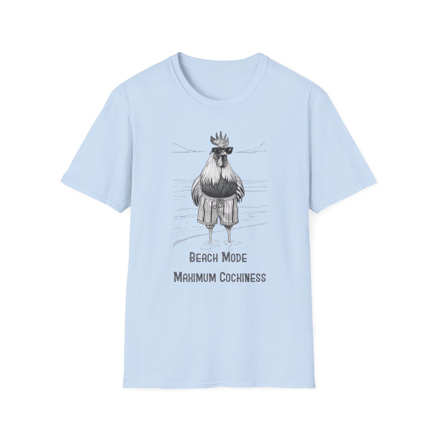 Beach Mode: Maximum Cochiness - Playful Rooster On Beach T-Shirt