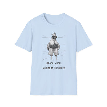 Beach Mode: Maximum Cochiness - Playful Rooster On Beach T-Shirt