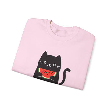 Watermeowlon Kitty - Playful Cat Silhouette with Colorful Watermelon slice Sweatshirt