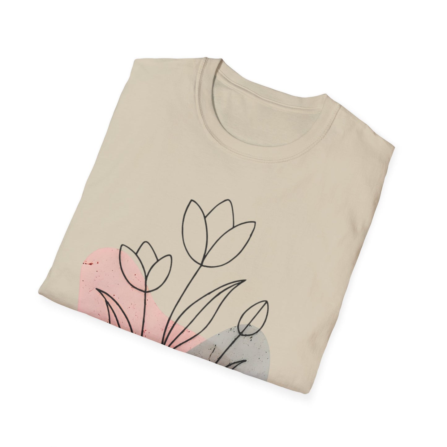Tulip Outline T-shirt - Minimalistic Line Art  Colored Background Floral Design