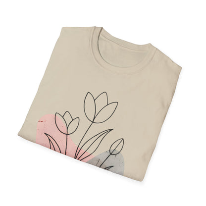 Tulip Outline T-shirt - Minimalistic Line Art  Colored Background Floral Design