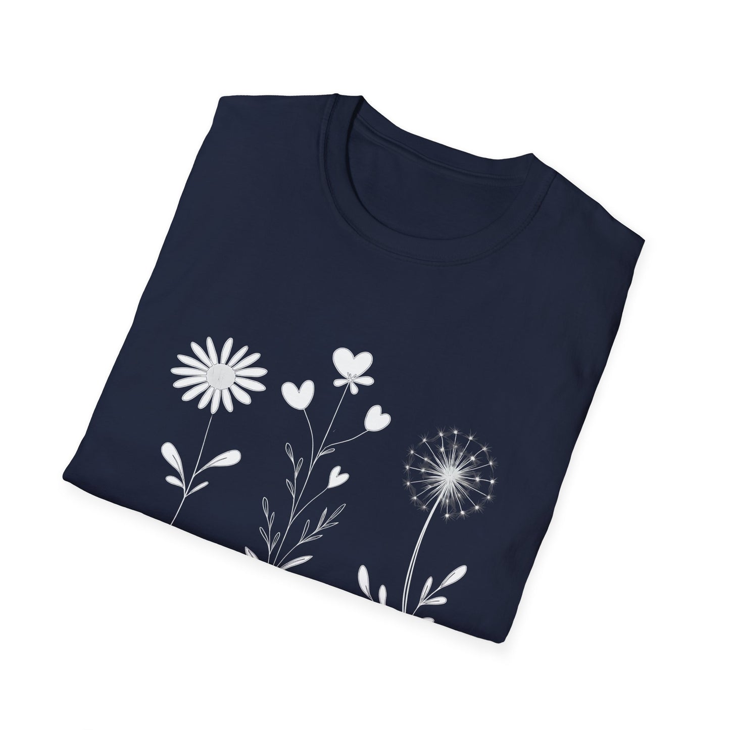 Bloom Softly Dream Widely T-Shirt - Minimalistic Flowers Outline - Botanical Line Art Design