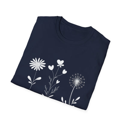 Bloom Softly Dream Widely T-Shirt - Minimalistic Flowers Outline - Botanical Line Art Design
