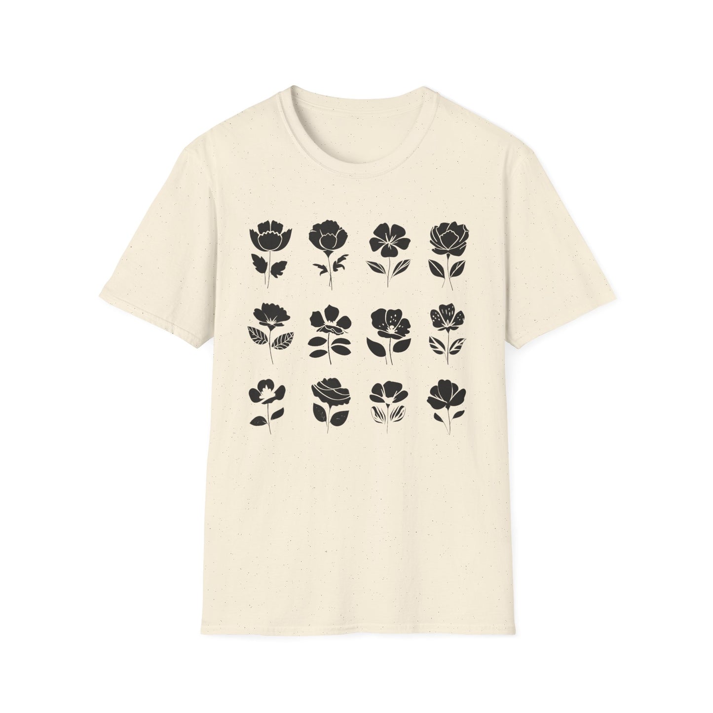 Monochrome Silhouette Grid Flowers T-Shirt