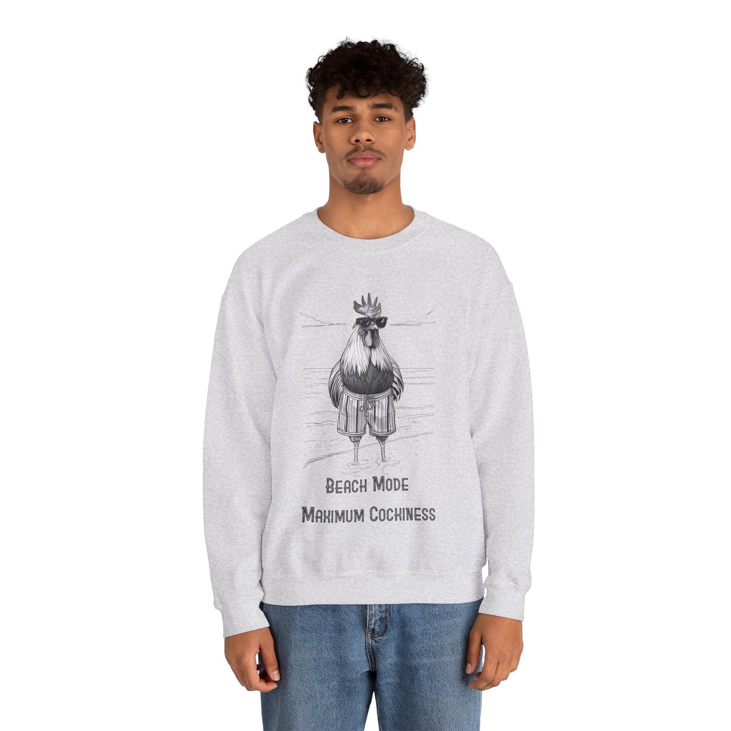 Beach Mode: Maximum Cochiness - Playful Rooster On Beach Sweatshirt