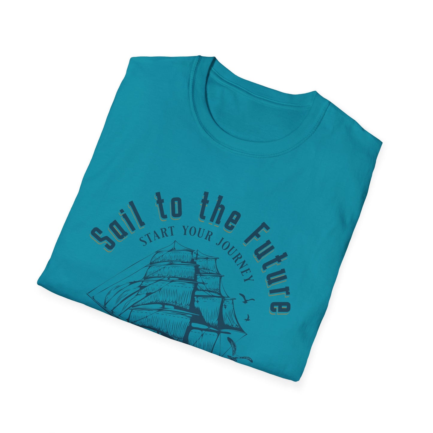 Sail to the Future - Monochrome Ship Landscape T-Shirt