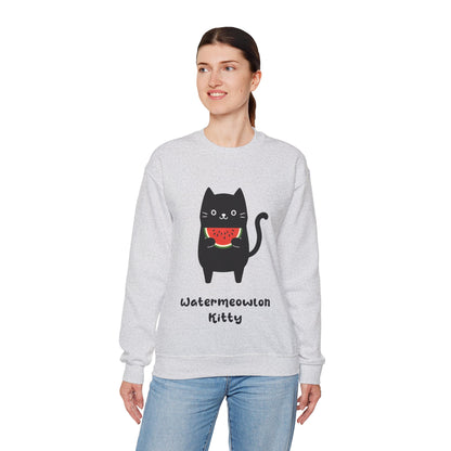 Watermeowlon Kitty - Playful Cat Silhouette with Colorful Watermelon slice Sweatshirt
