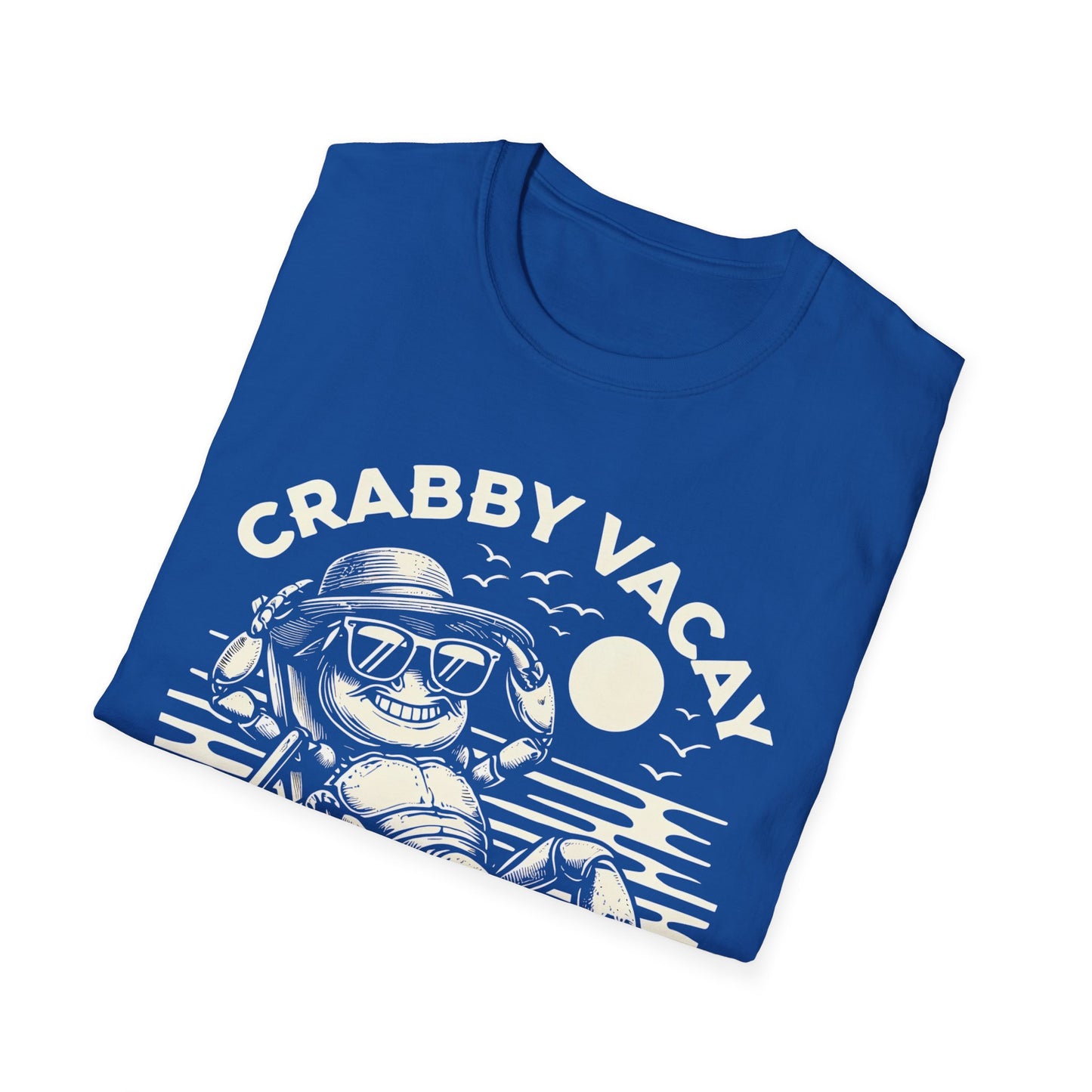 Crabby Vacay T-Shirt - Happy Crab Wearing Sunglasses in Tropical Scene Design