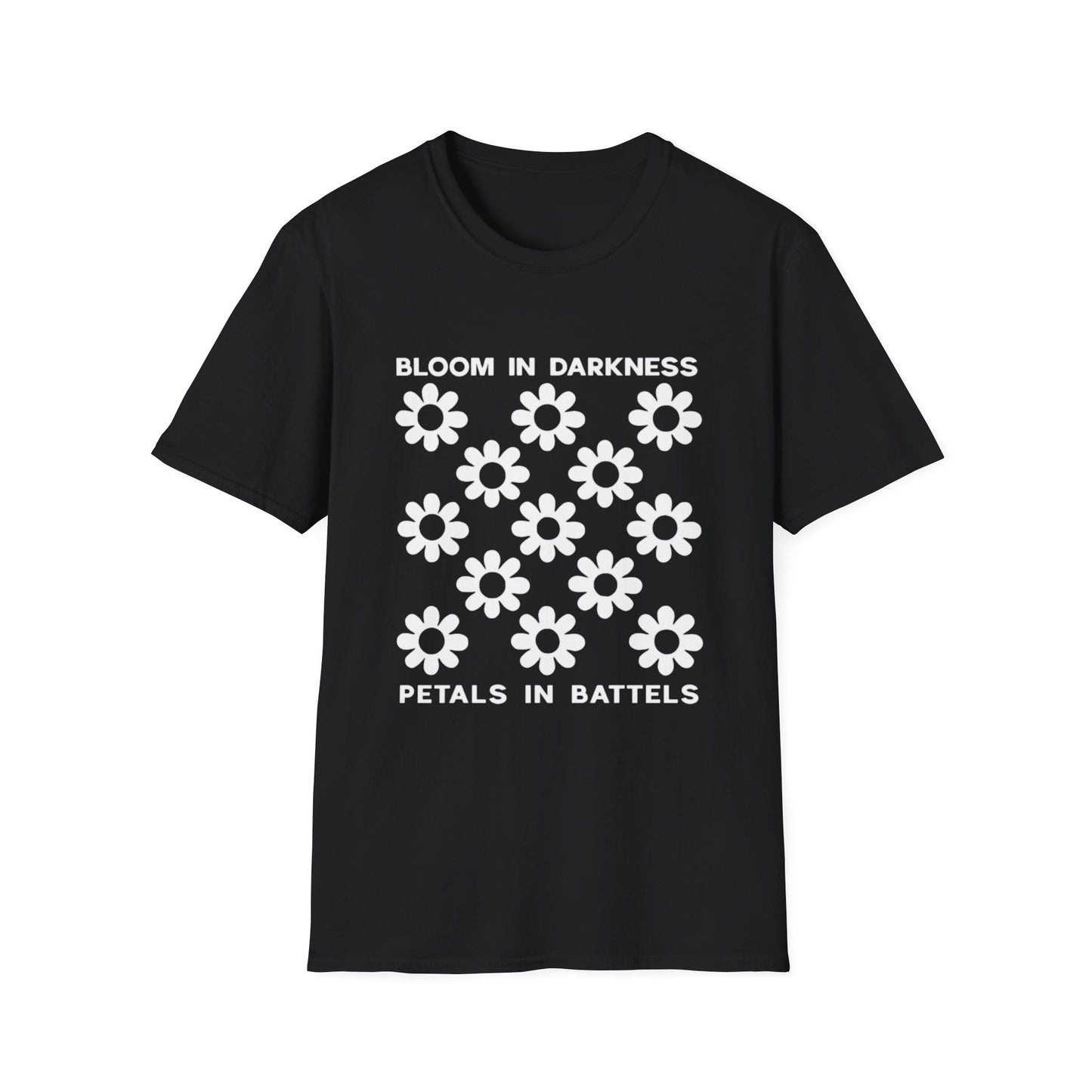Bloom in Darkness petals in battels - Silhouette Grid Daisies T-Shirt