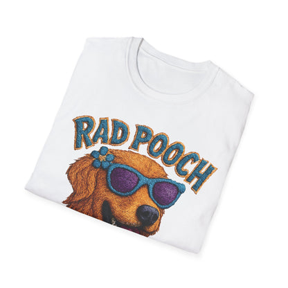 Rad Pooch – Embroidery-Like Style Cartoon Golden Retriever Dog With Floral T-Shirt
