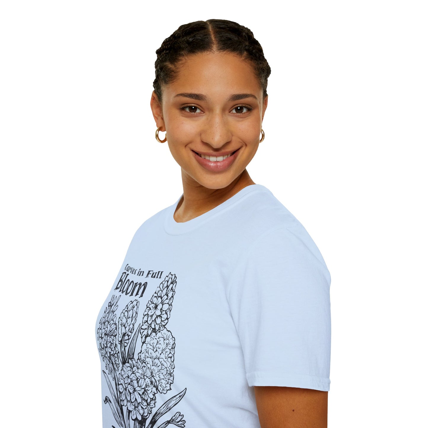 Curves in Full Bloom - Monochrome Floral T-Shirt