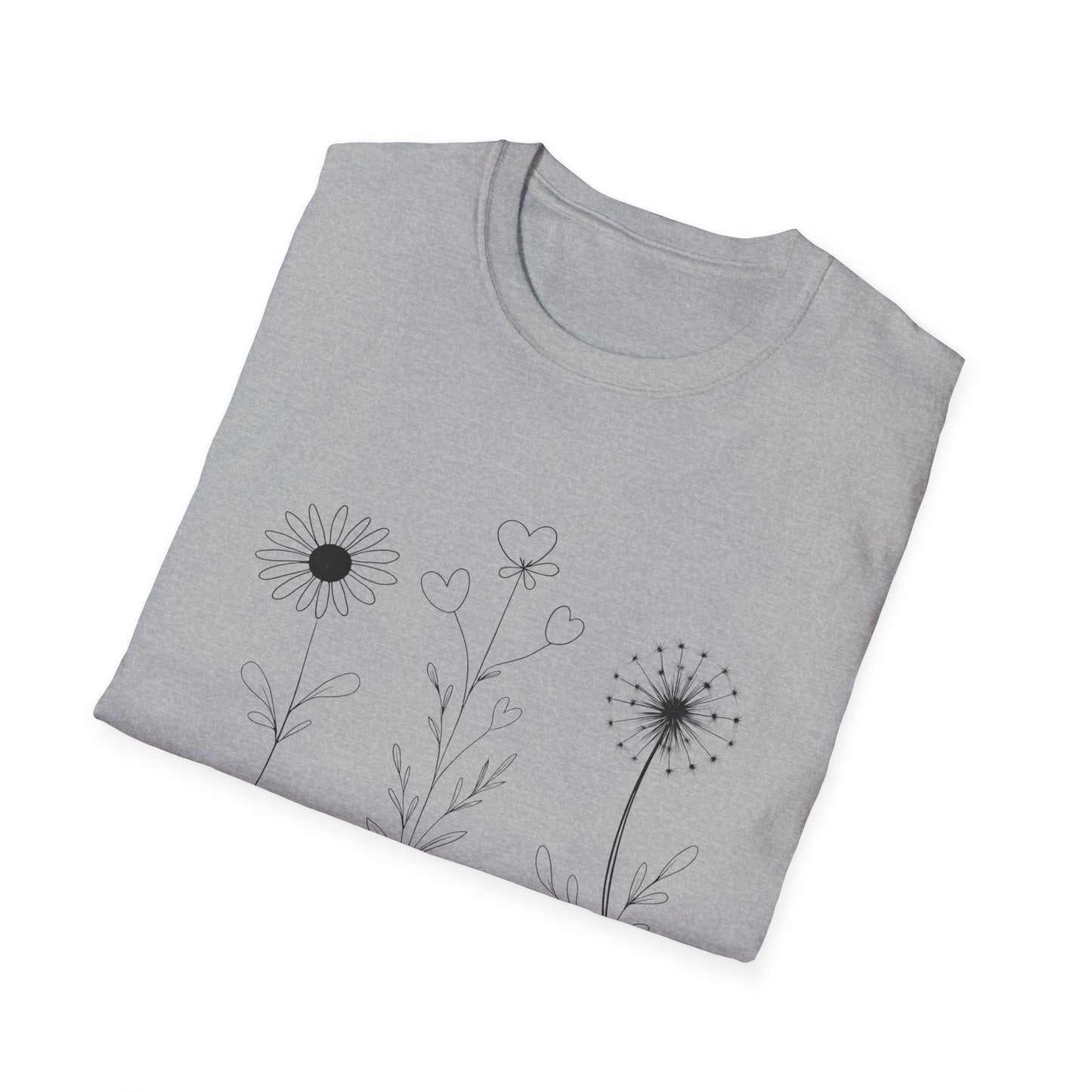 Bloom Softly Dream Widely T-Shirt - Minimalistic Flowers Outline - Botanical Line Art Design