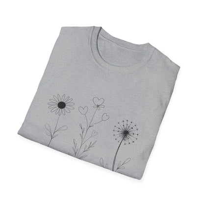 Bloom Softly Dream Widely T-Shirt - Minimalistic Flowers Outline - Botanical Line Art Design