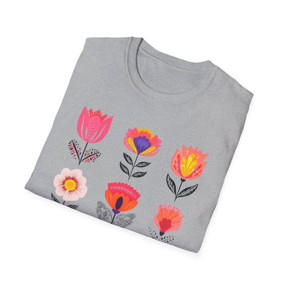 Vibrant Boho Grid Flowers T-Shirt