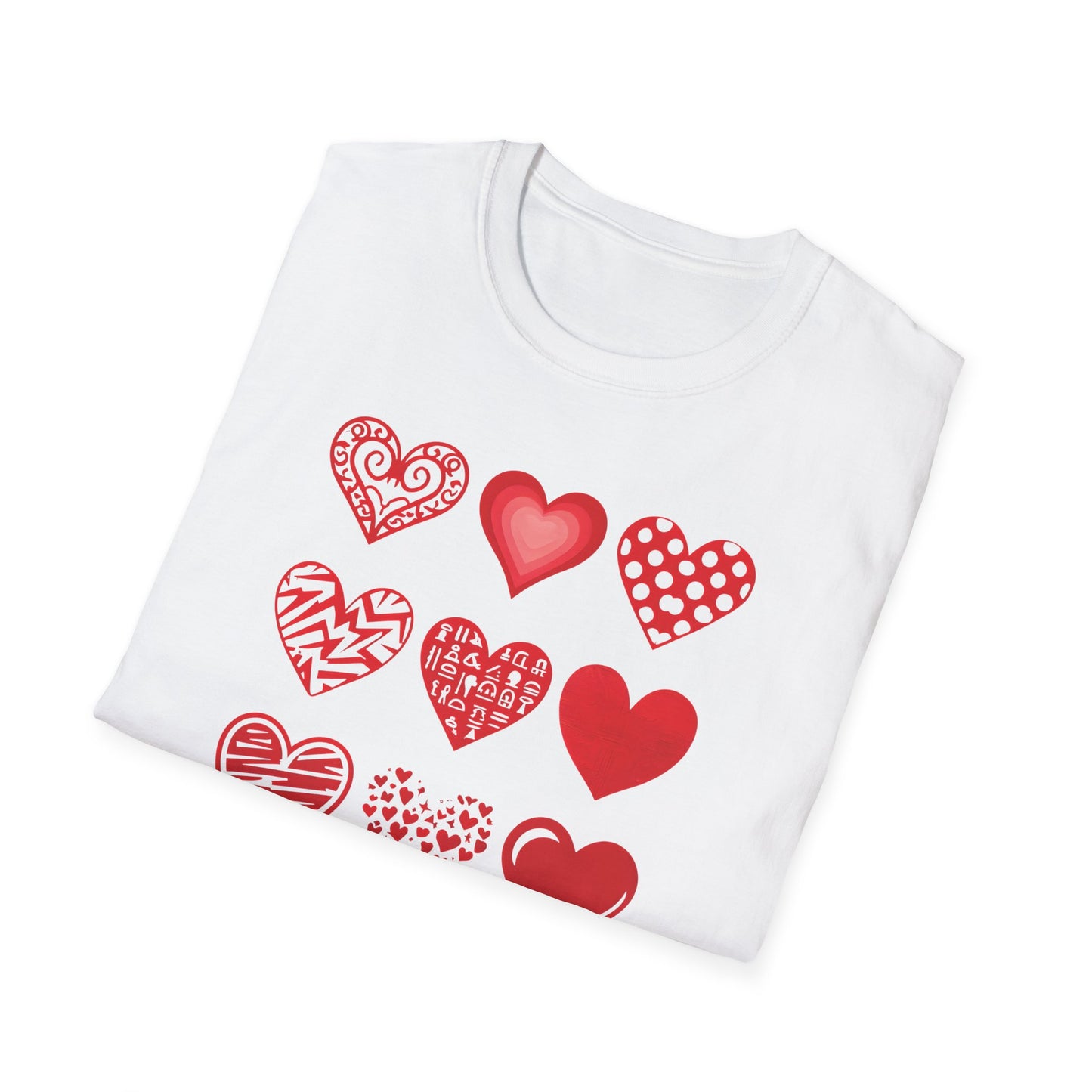 Grid of Different Red Heart Patterns T-Shirt