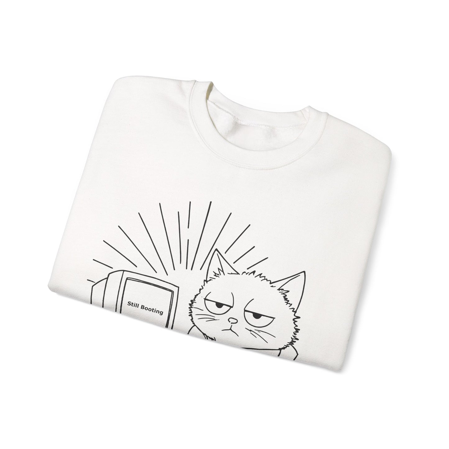 Not A Morning Cat Still Booting -  Sleepy Cartoon Cat in Robe with Coffee Mug and A Computer Sweatshirt