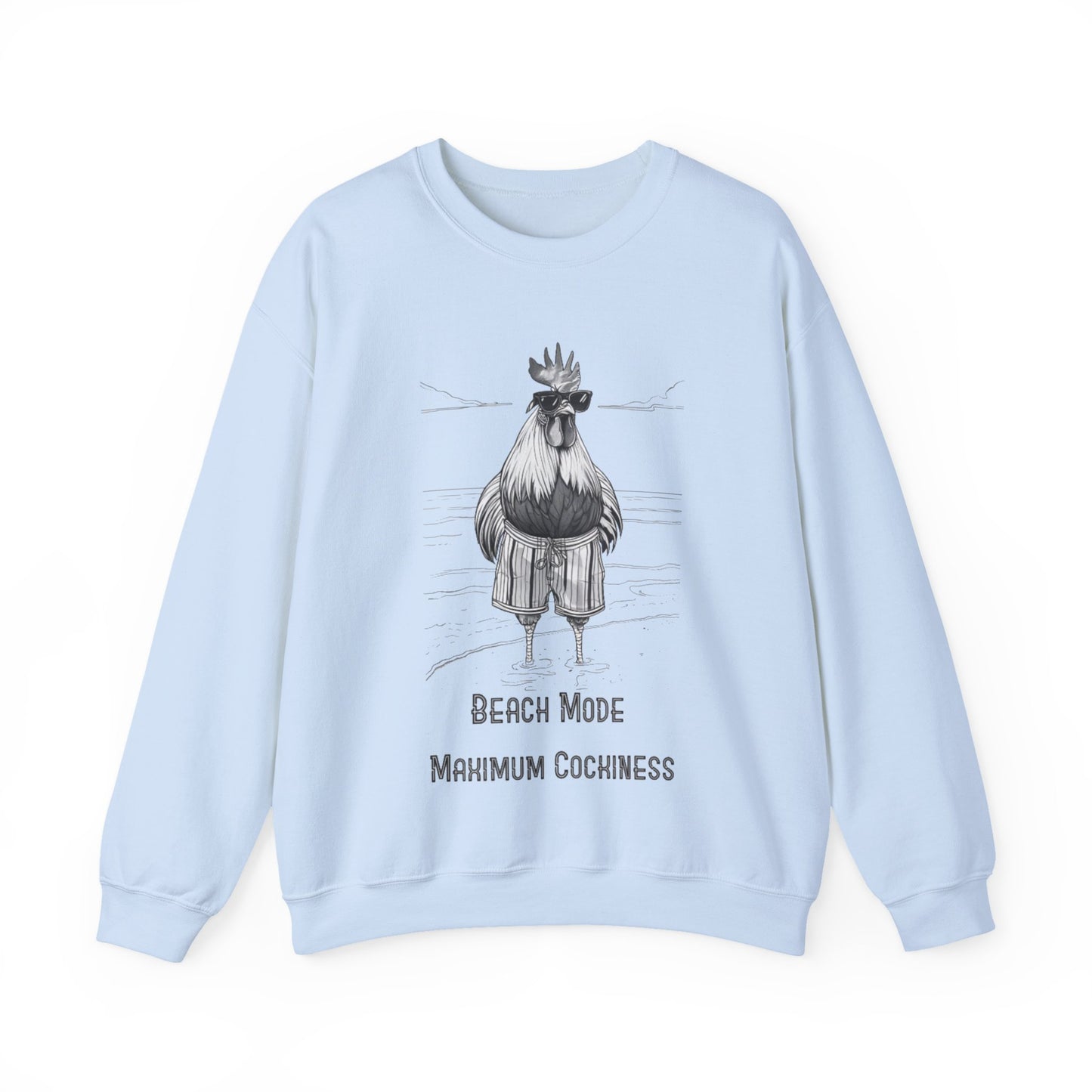 Beach Mode: Maximum Cochiness - Playful Rooster On Beach Sweatshirt