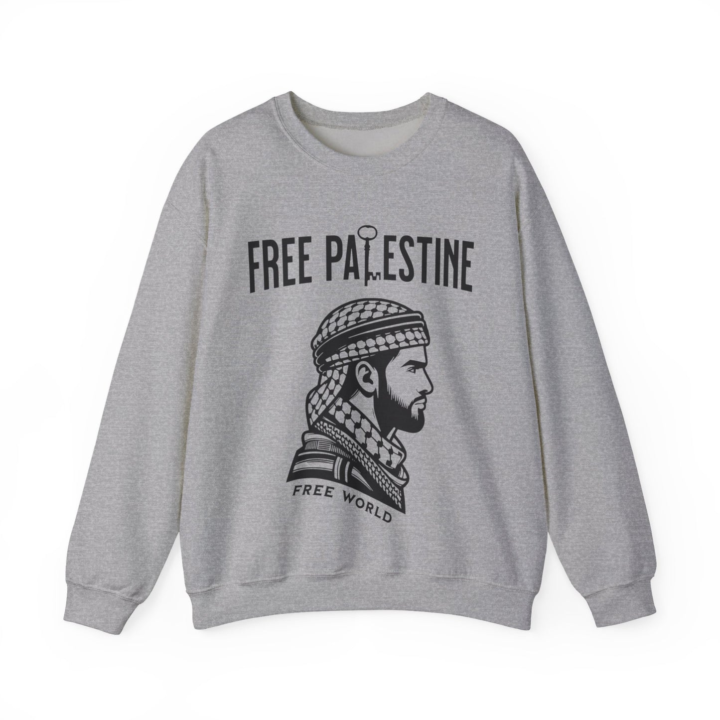 Free Palestine Free World - Man Wearing Palestinian Kuffiyah Sweatshirt