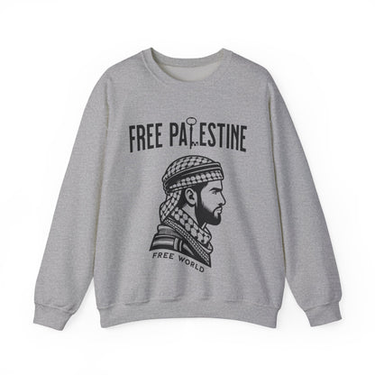 Free Palestine Free World - Man Wearing Palestinian Kuffiyah Sweatshirt