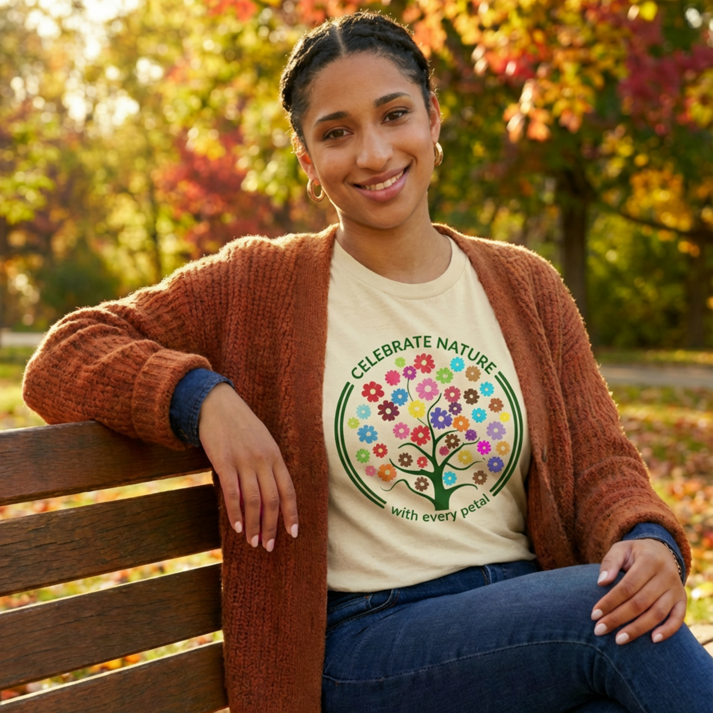 Celebrate Nature With Every Petal  - Logo Style Colorful Tree with Flowers T-Shirt