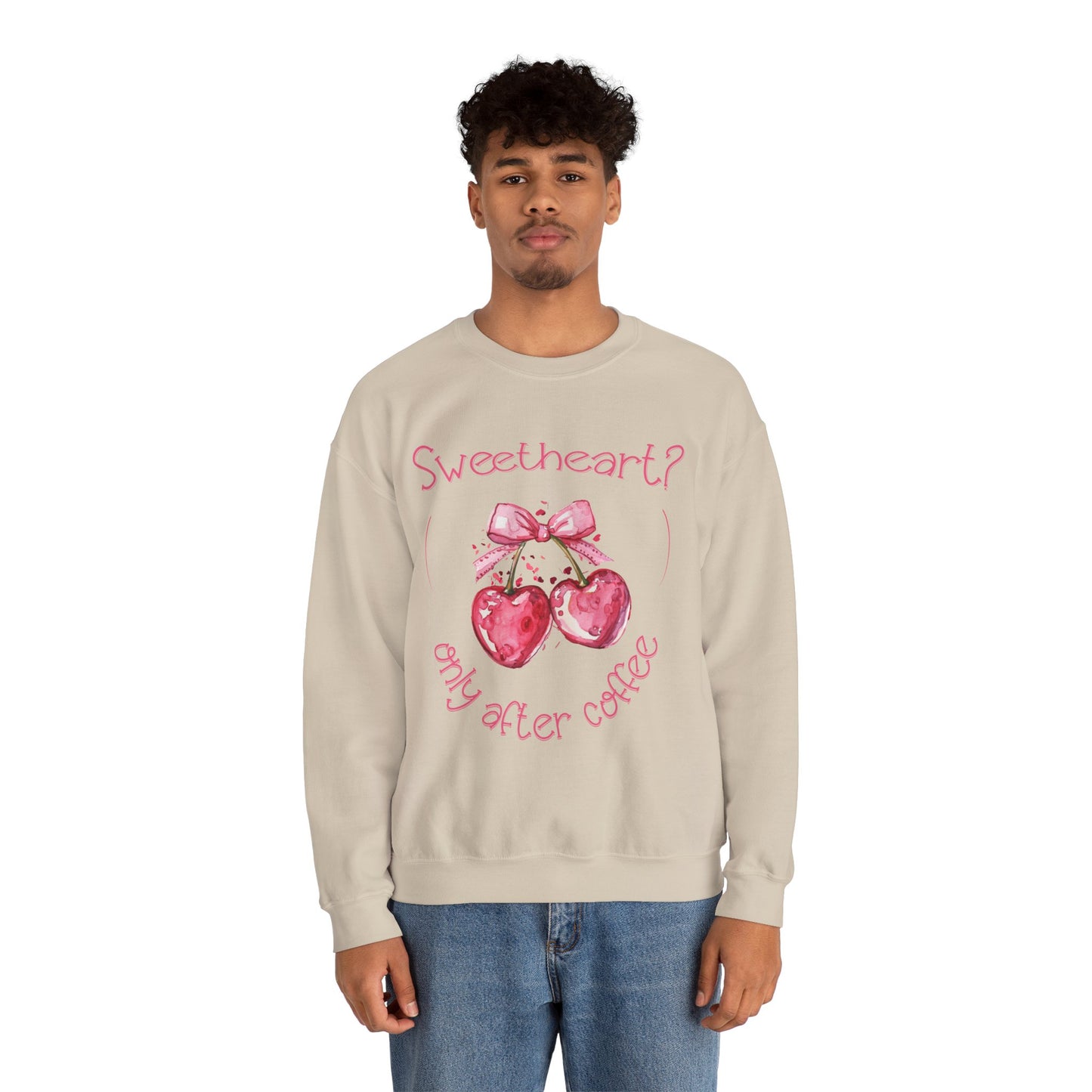 Sweetheart? Only After Coffee - Watercolor Playful Heart Cherry Coffee Sweatshirt