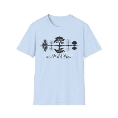 Beauty Lives In Every Reflection - Monochrome Silhouette Trees With Reflection In Water T-Shirt