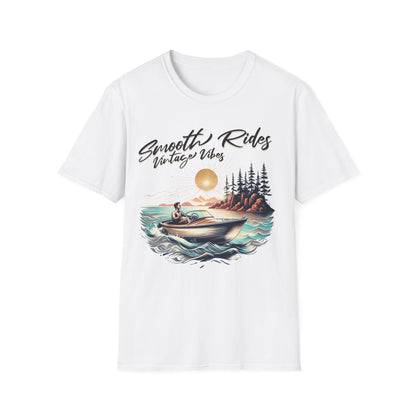 Smooth Rides Vintage Vibes T-Shirt -Vintage Scene with boat and A Man Design