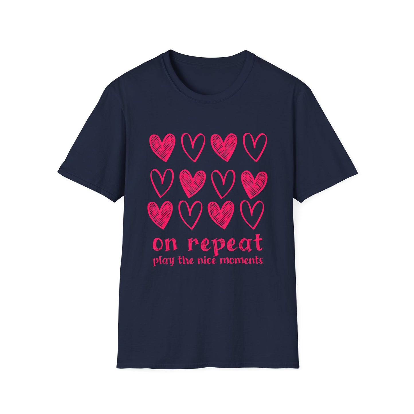 On Repeat, Play The Nice Moments - Monochrome Hearts Grid T-Shirt