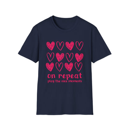 On Repeat, Play The Nice Moments - Monochrome Hearts Grid T-Shirt