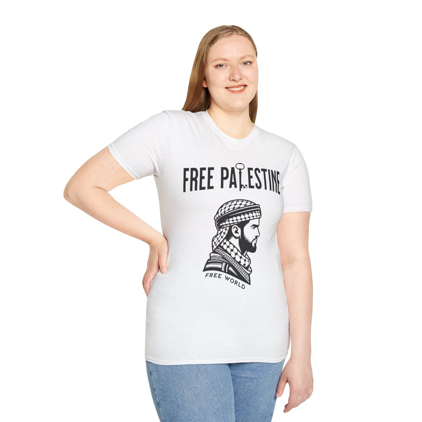 Free Palestine Free World - Man Wearing Palestinian Kuffiyah