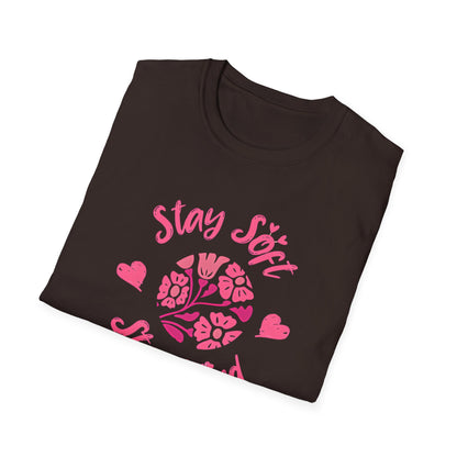 Stay Soft Stay Kind - Vibrant Boho Pink Flowers T-Shirt