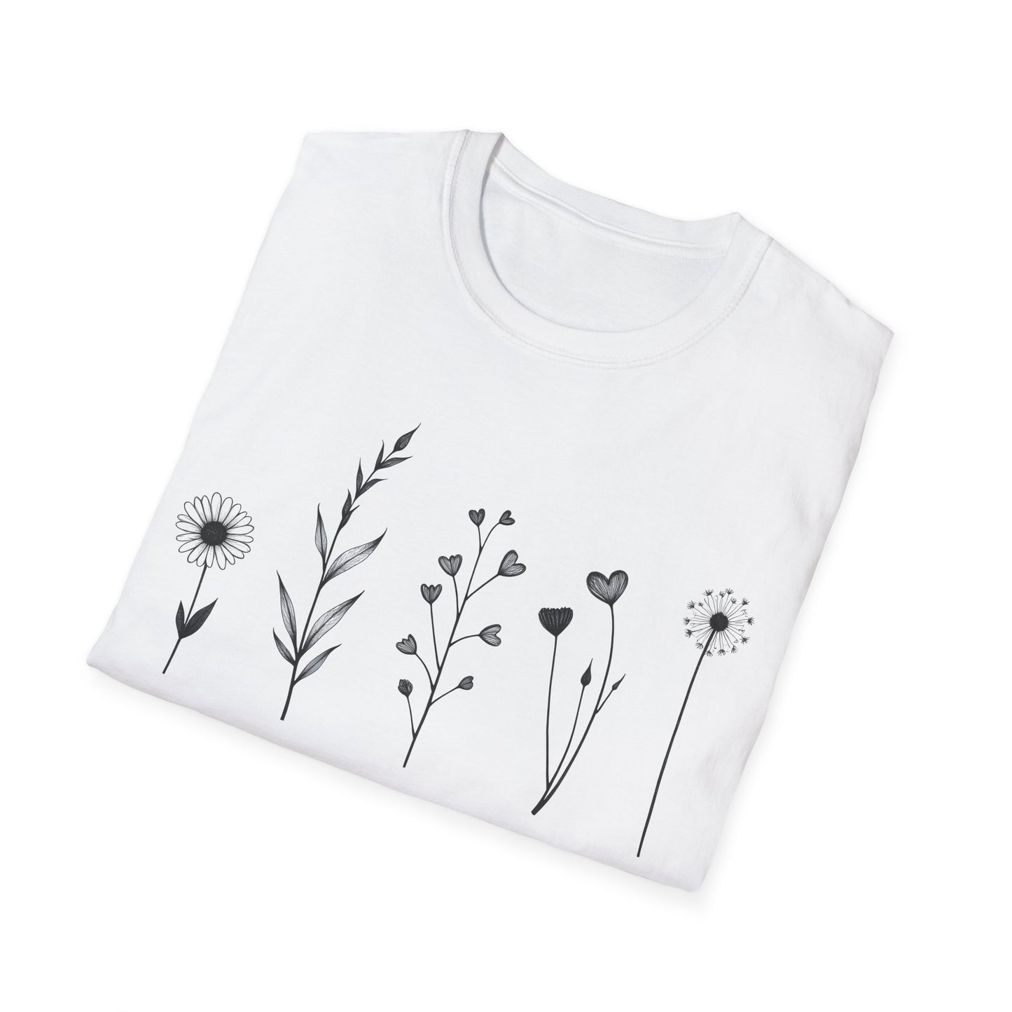 Minimalistic Flowers Line T-Shirt - Botanical Line Art Design