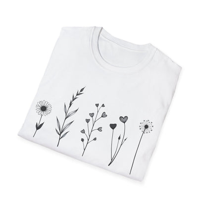 Minimalistic Flowers Line T-Shirt - Botanical Line Art Design