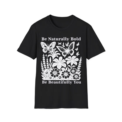 Monochrome Bold Botanical Flowers and Butterflies T-Shirt Design