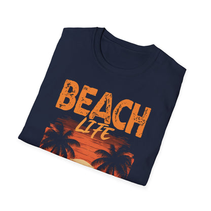 Beach Life Surfing Vibes - Vintage Beach With Silhouetted Surfer and Palm Trees T-Shirt
