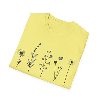 Minimalistic Flowers Line T-Shirt - Botanical Line Art Design