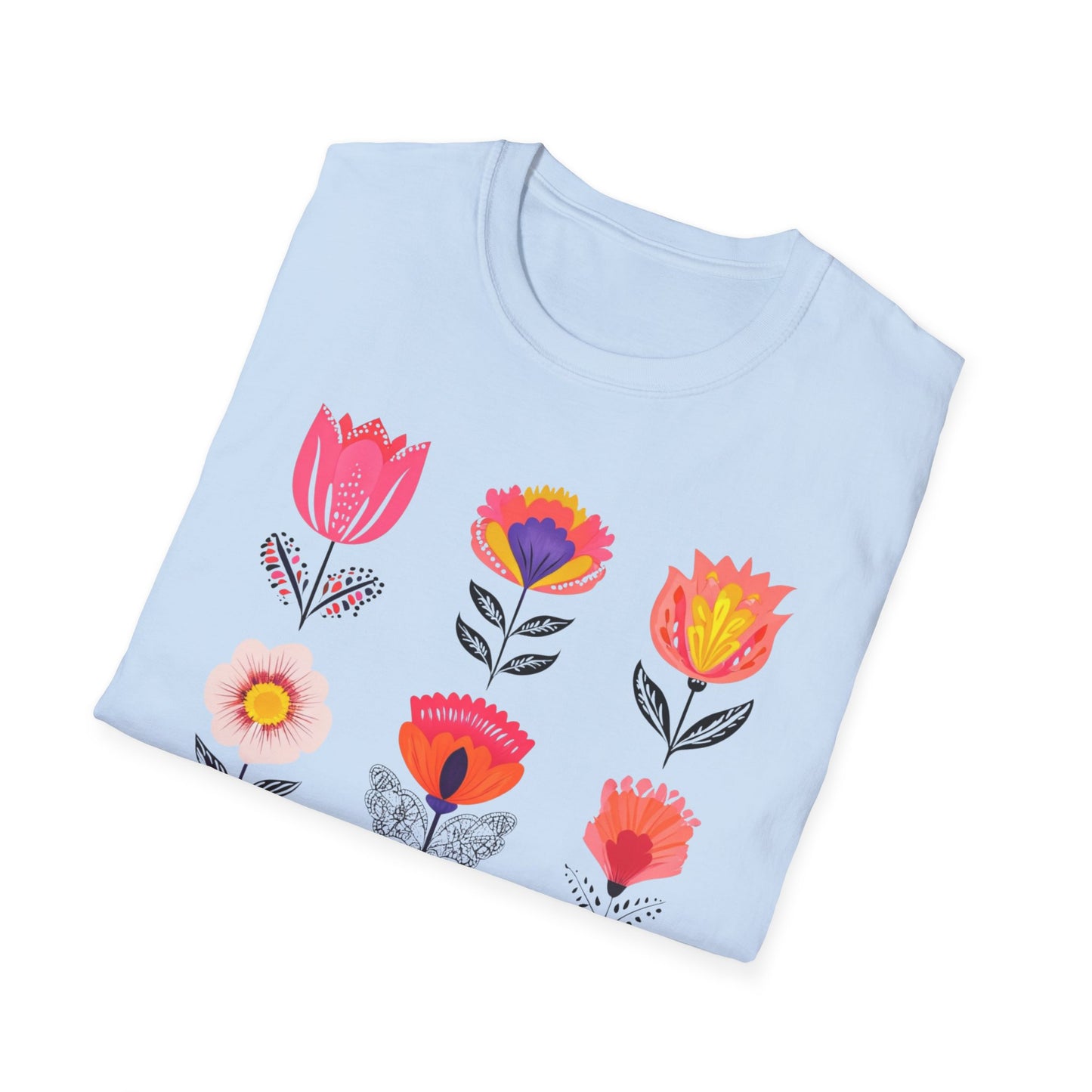 Vibrant Boho Grid Flowers T-Shirt