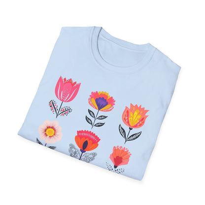 Vibrant Boho Grid Flowers T-Shirt