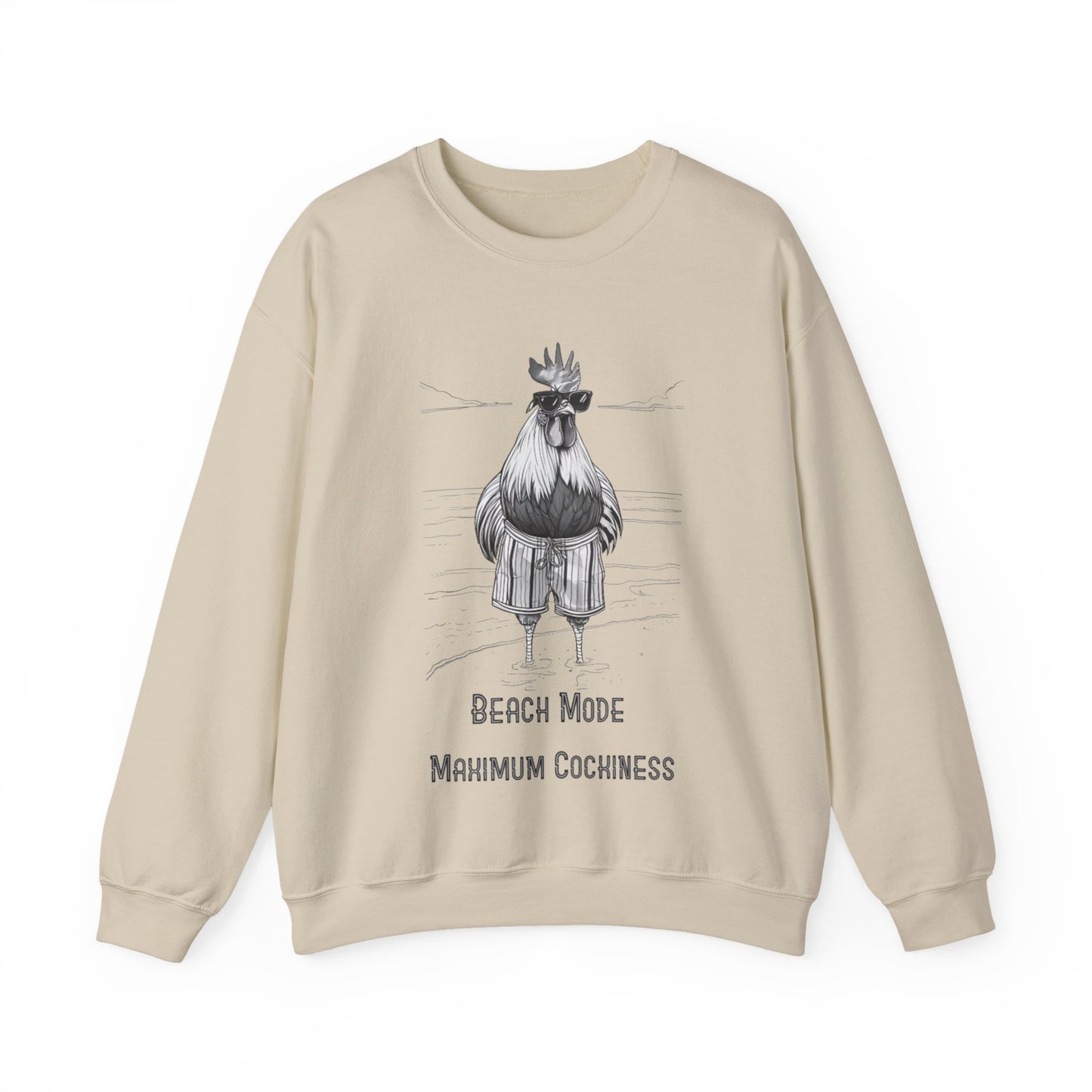 Beach Mode: Maximum Cochiness - Playful Rooster On Beach Sweatshirt